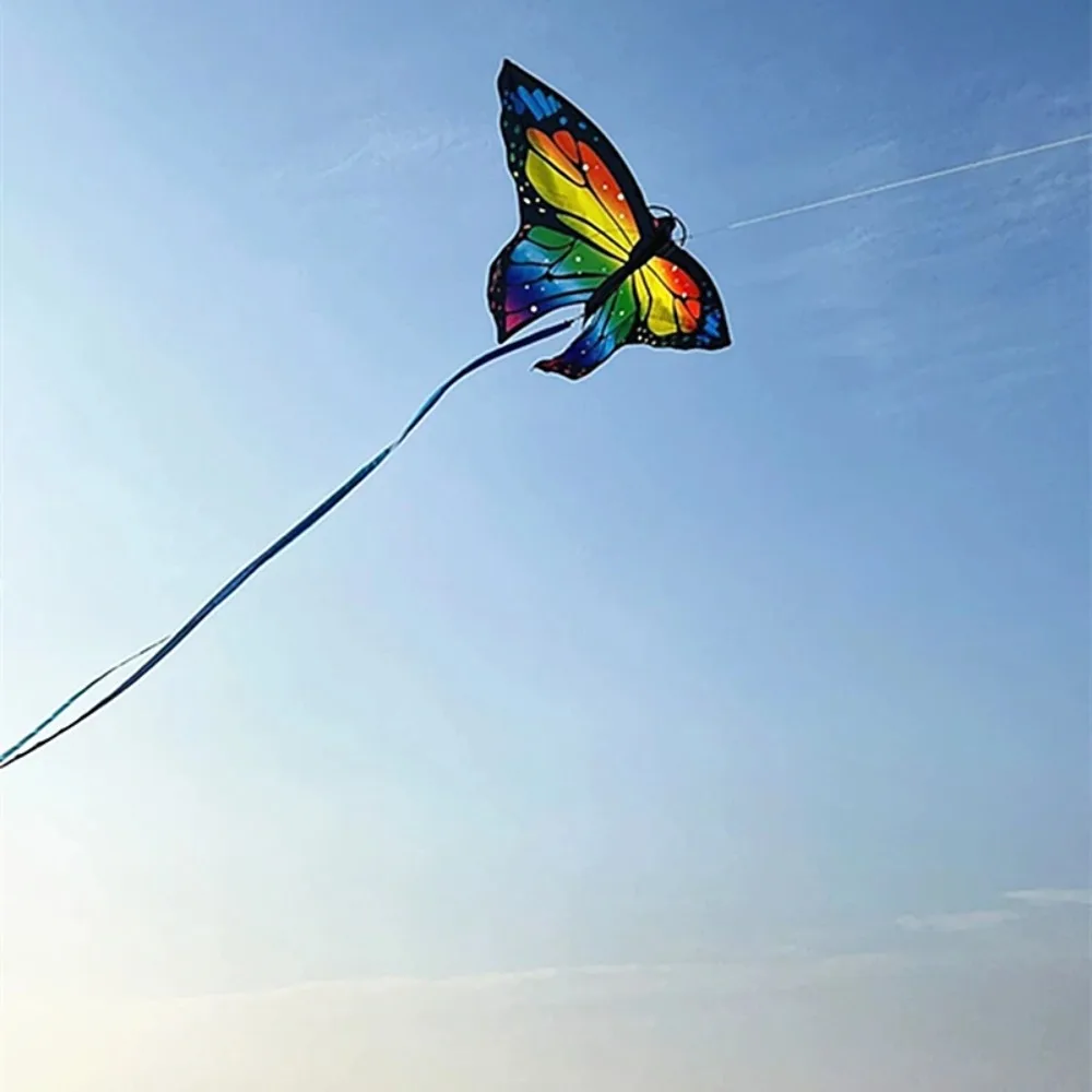Cometa de mariposa colorida para niños, juguete volador de cola larga de 1,45 m, fácil de volar, cometa 3D de dirección