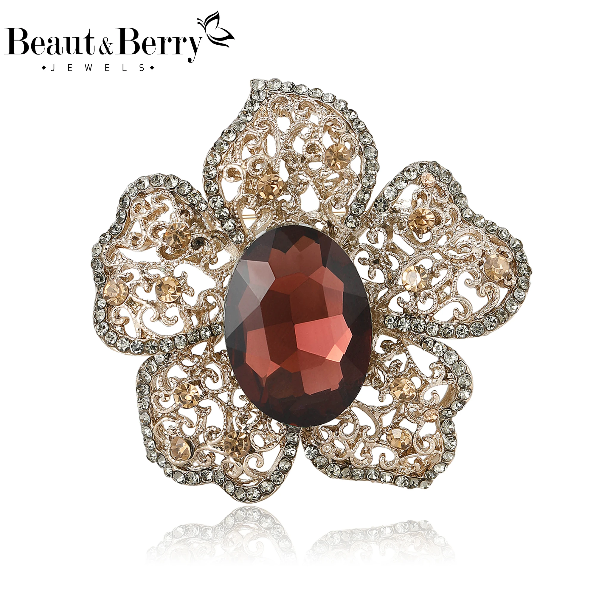 

Beaut&Berry Luxury Rhinestone Flower Brooches for Women Unisex Plant Pins Casual Party Jewelry Accessories Gifts Decoration