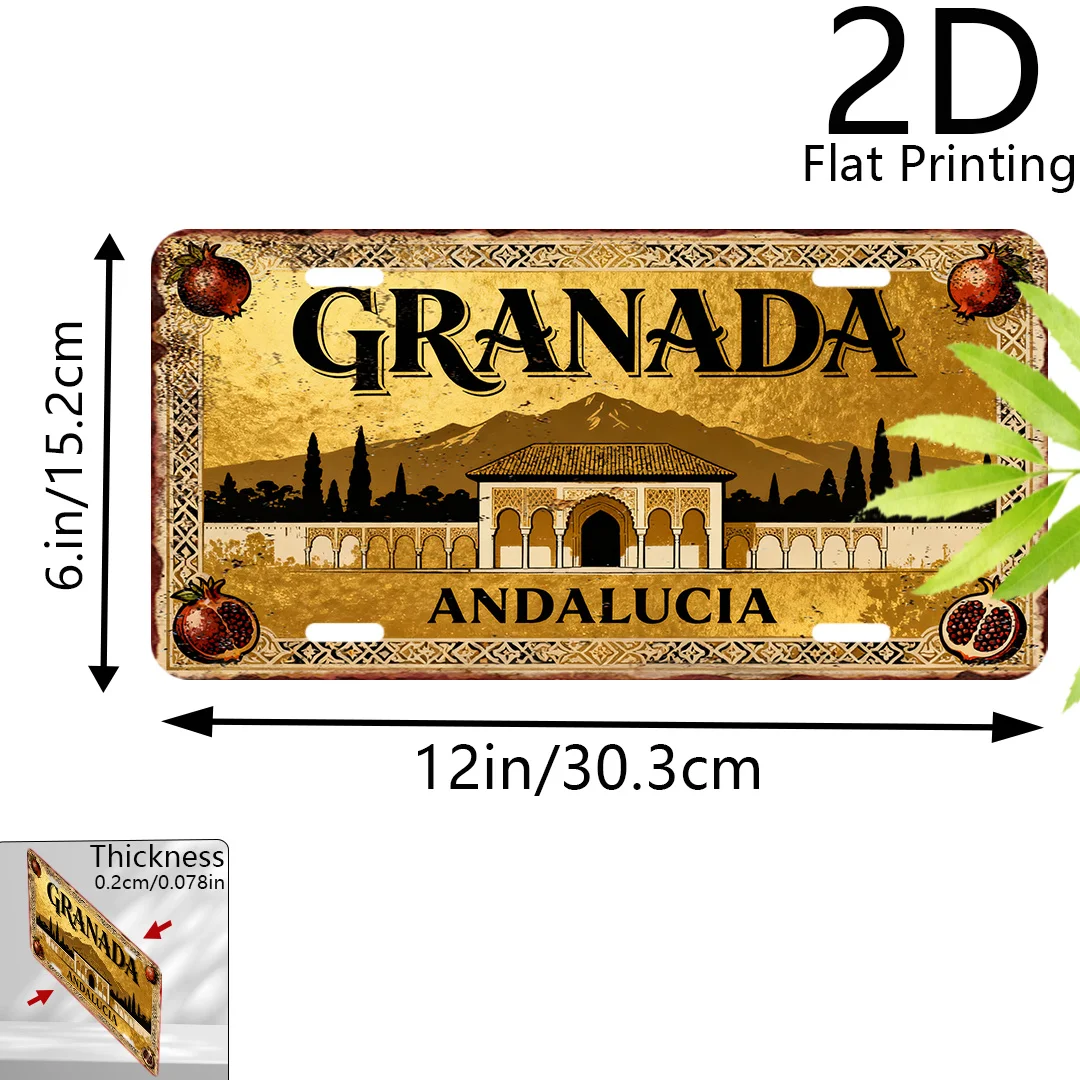 2D Flat - 1pc 2D Flat Printing Aluminum Decorative Plaque | Granada (Andalucia, Spain) Scenery, Retro Home Decor, City Scenery S
