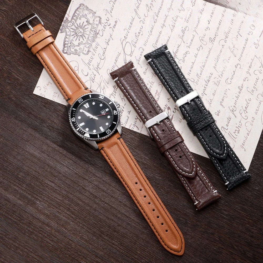 Litschi-Kornarmband, 20/22 mm, echtes weiches Leder-Uhrenarmband für Huawei Watch Gt3/Gt4, Schnellverschluss-Armband, Retro-braunes Armband