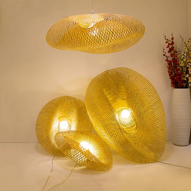 Imagem -05 - Design Japonês Bamboo Birds Nest Chandelier Hand-woven Personalidade Wave Hat Criativo Hot Pot Restaurante Hotel Pingentes Lâmpadas