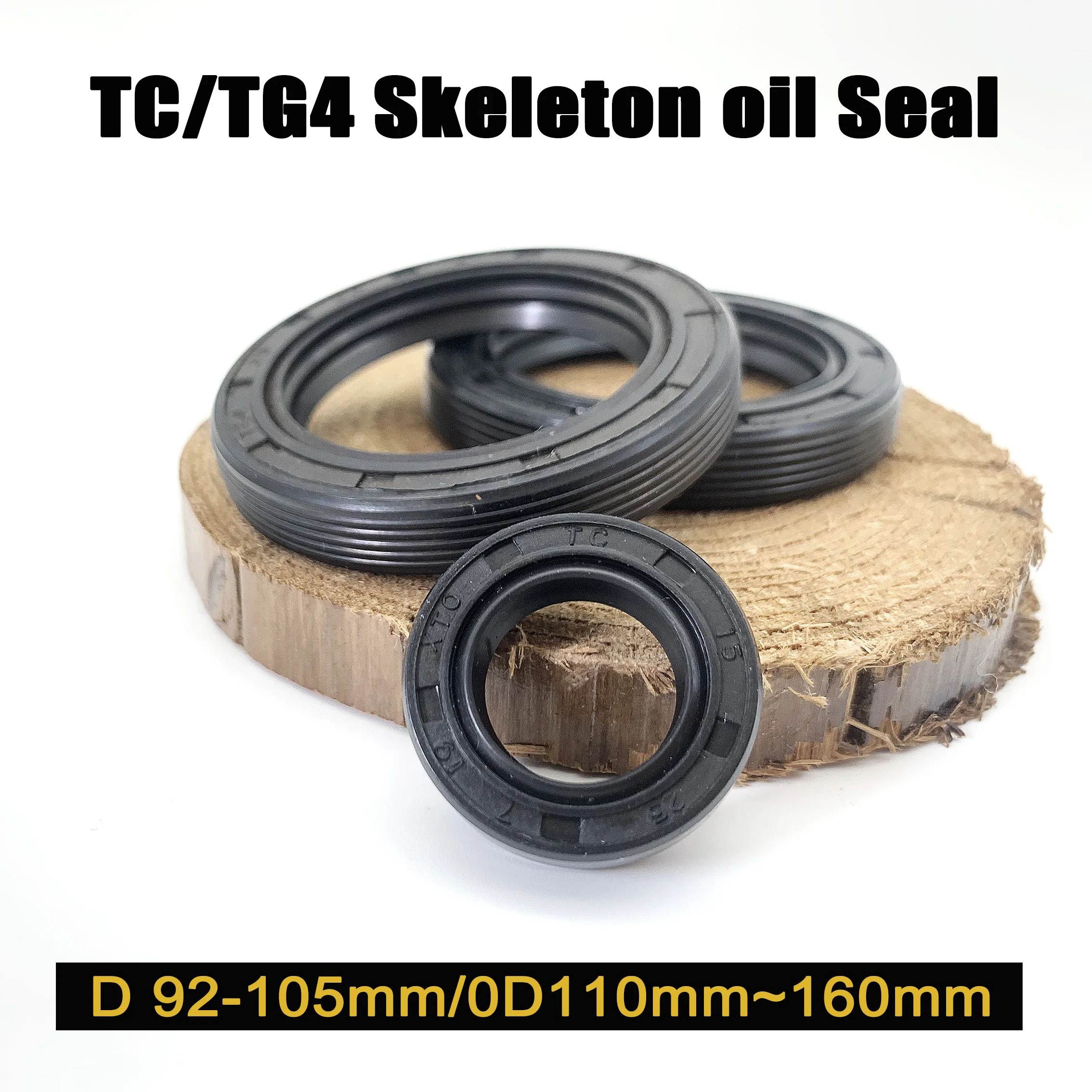 

TC/TG4 Skeleton Oil Seal Black NBR Nitrile Rubber Dimension ID 92mm~105mm OD 110mm~160mm Oil & High Temperature Resistance Ring