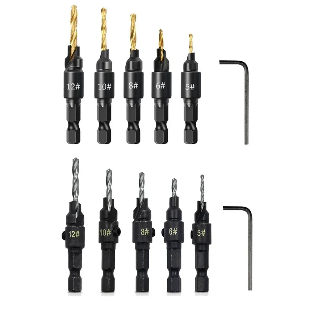 

10pcs HSS Countersink Drill Bit 1/4 Hex Shank Woodworking Chamfering Integrated Drill Bit Electric Drill #5 #6 #8 #10 #12