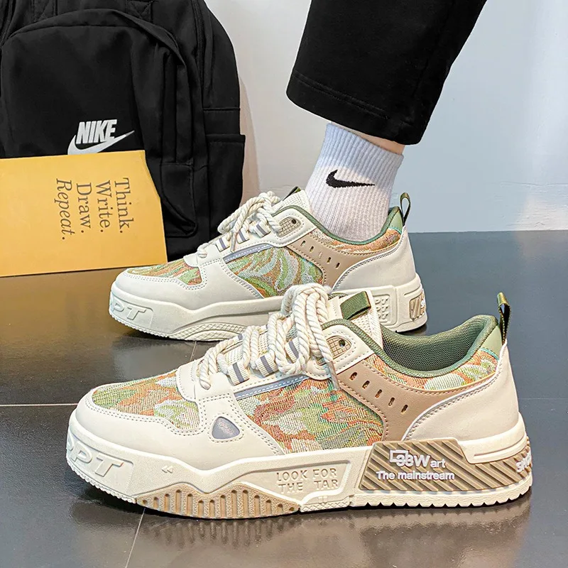 Streetwear Men's Printed Platform Shoes 2026 Spring Anti Slip Thick Sole Casual Daily Student Footwear