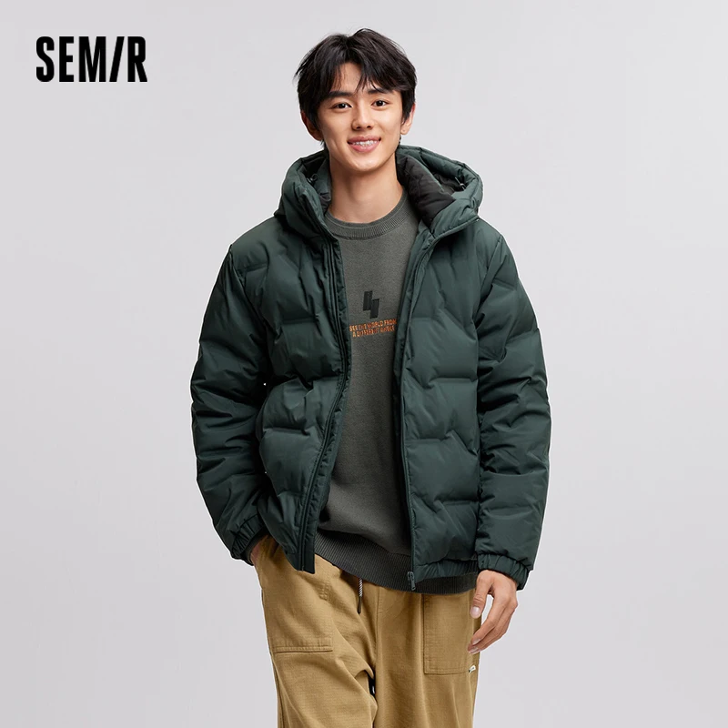 Semir Down Jacket Men 2024 New Waterproof Hooded Outerwear Winter Clothing Solid Color Versatile Direct-Injection Down Thickened