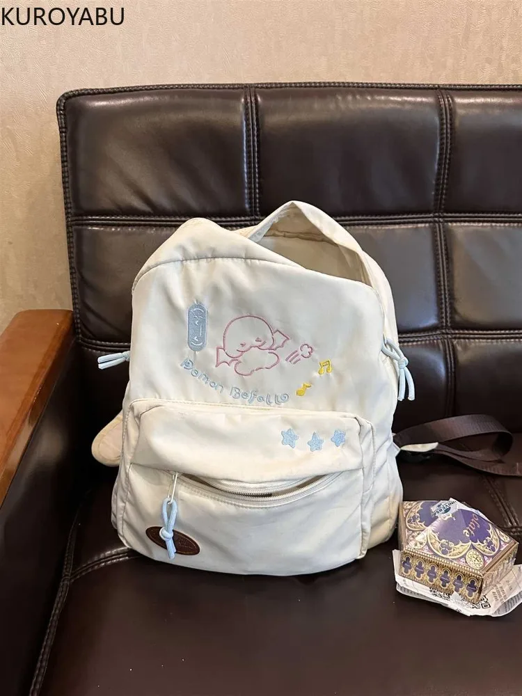 Padrão bordado mochilas moda mochilas japonês y2k bonito dos desenhos animados estudante faculdade grande capacidade mochila mujer