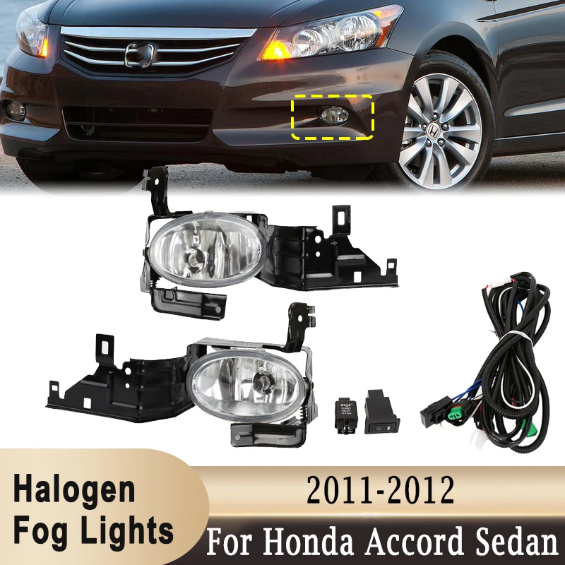 For Honda Accord Sedan 2011-2012 Front Fog Light  Front Bumper DRL Driving Fog Lamps with H11 Bulbs & Wiring Switch Assembly