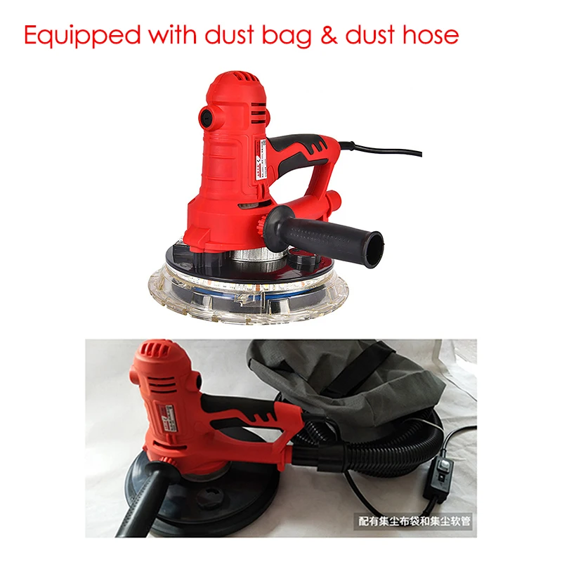 1250W Drywall Sander Wall Grinding Machine with Lamp Self-Vacuum Sandpaper Machine Putty Handheld Electric Polisher Grinder