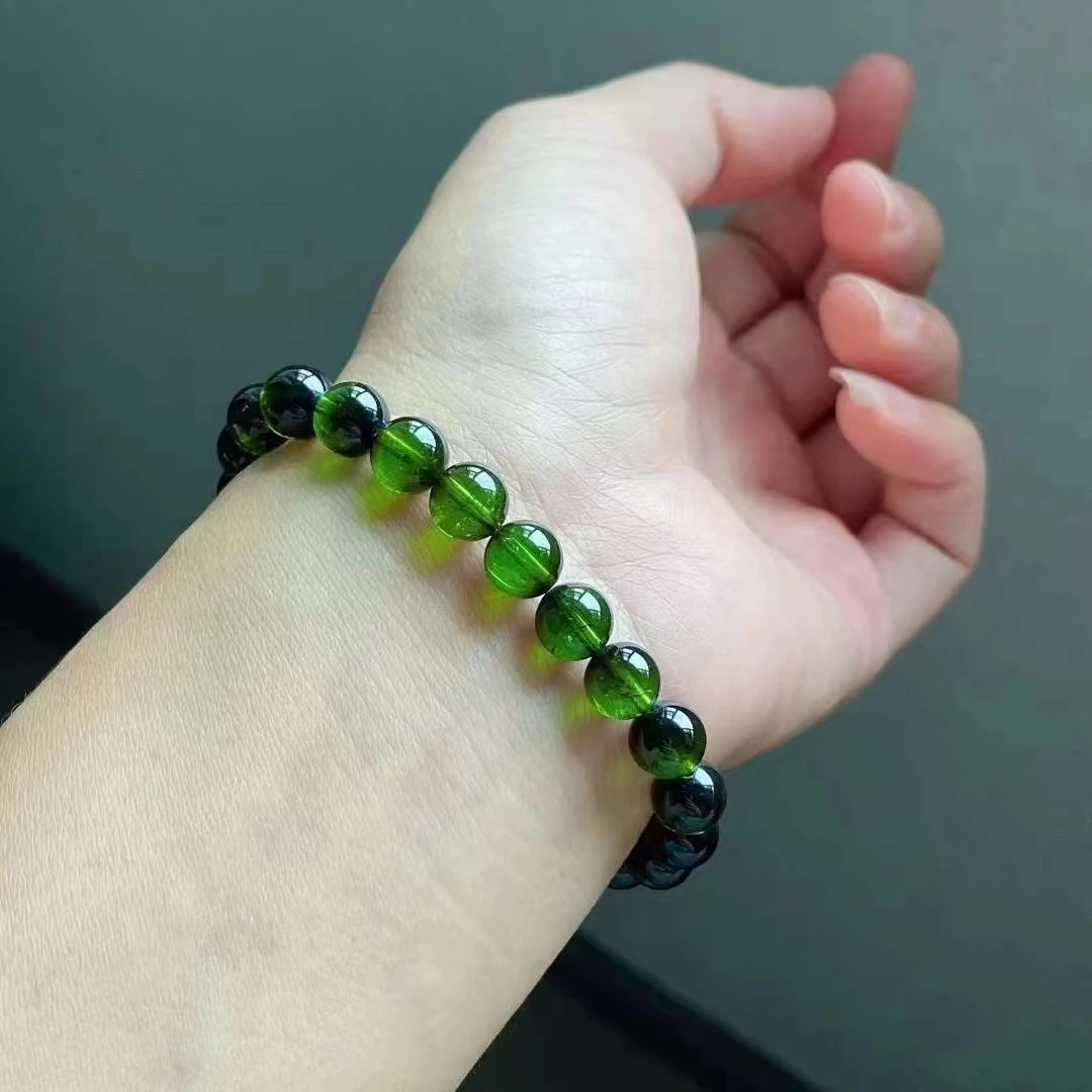 Natural Green Tourmaline Clear Beads Bracelet 7.8mm Green Tourmaline Women Men Jewelry AAAAAAA