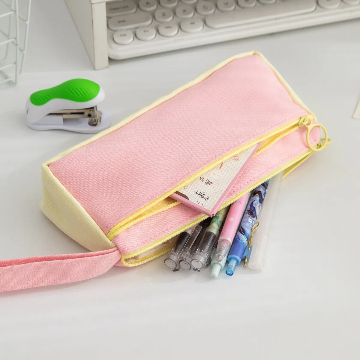 New Korean Style Large Capacity Stationery Box Simple Pencil Bag Color Blocked Student Pencil Case Portable Cute Stationery Bag