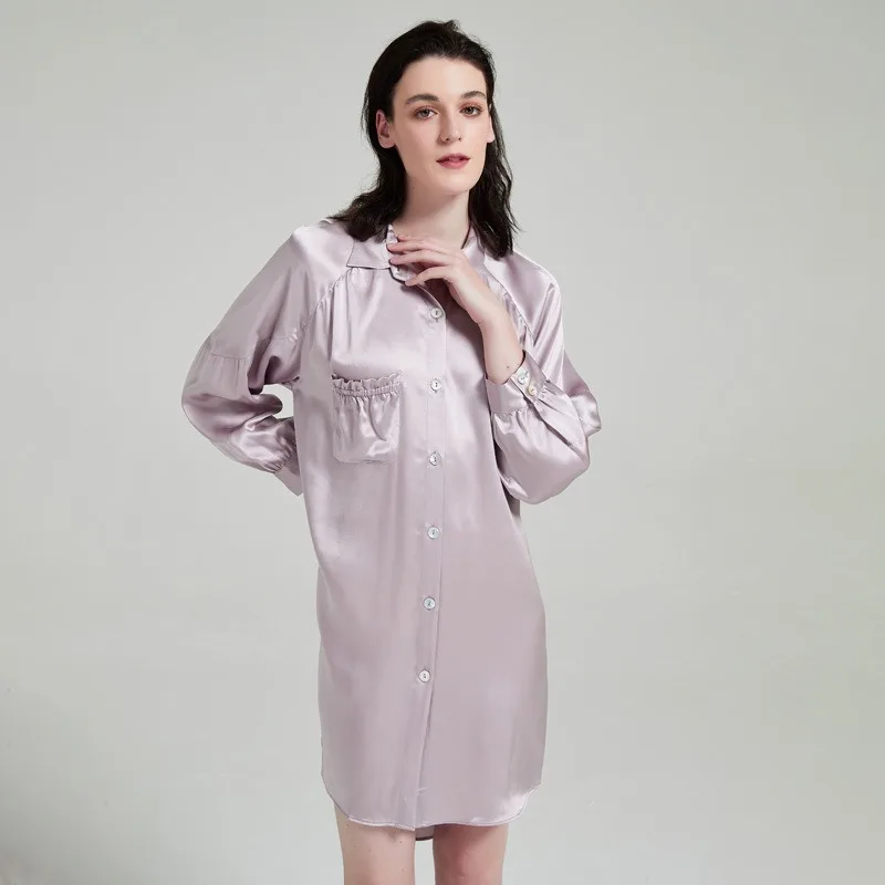 

High End 19 momme Silk Shirt Skirt Nightdress Elegant Medium Long Loungewear Summer Comfort Sleepshirt Nightgown Sleepwear XL