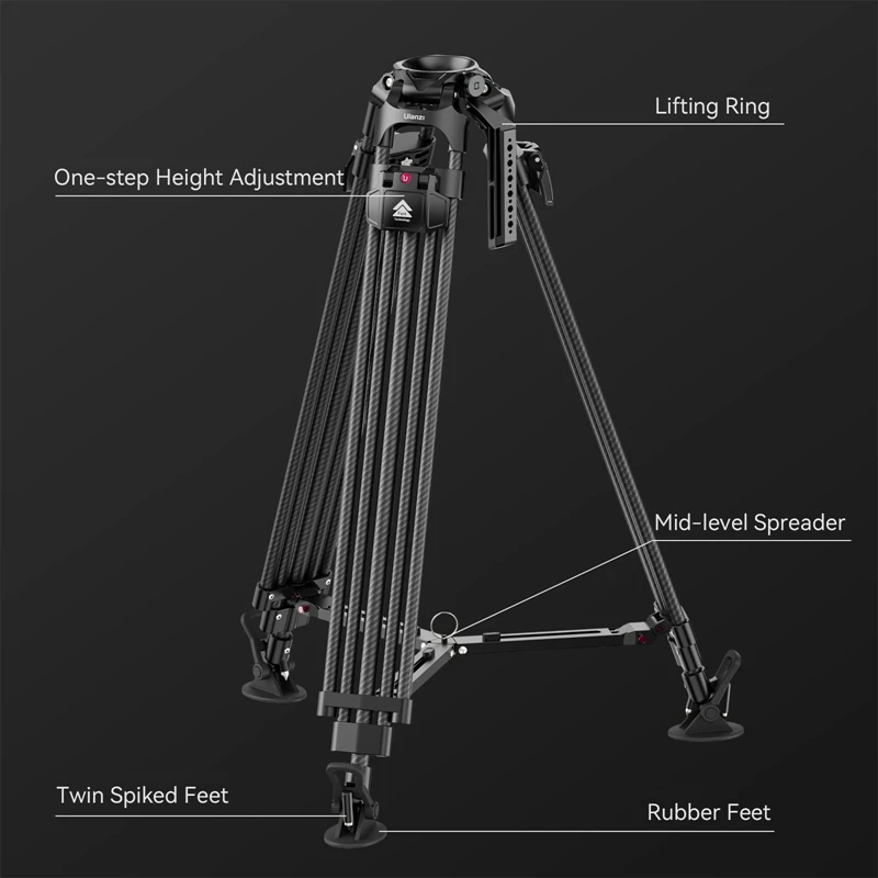 Ulanzi T047 VideoFast Heavy Duty Carbon Fiber Tripod Leg Load 25kg Only Tripod Leg with 75mm Standard Ball Base