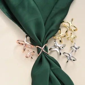 3pcs Creative Mi Wangxing Gold-plated Scarf Buckle Multi-purpose Cross Hollow Glossy Scarf Square Shawl Decorative Buckle