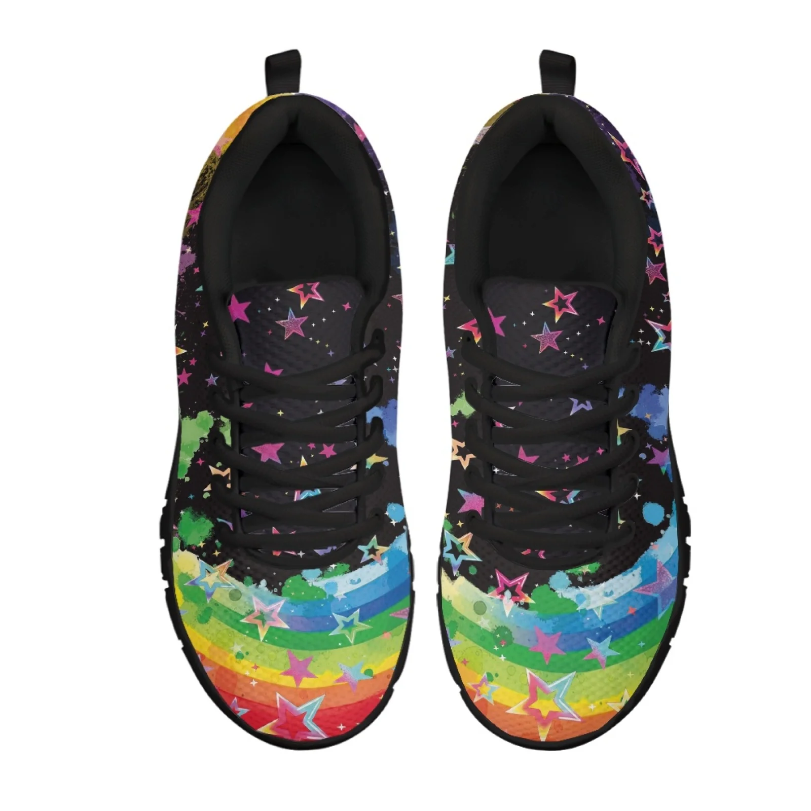 Coloranimal Rainbow Star Print Women Shoes for Nurses Standing All Day Low Top Work Shoes for Outdoor