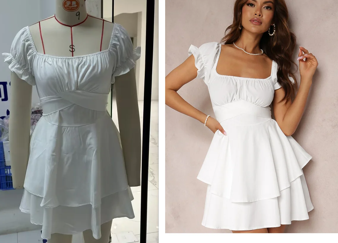 Minivestido feminino com manga bufante, cor sólida, gola quadrada, laço, babados, bainha em camadas, linha a, vestido fairycore streetwear