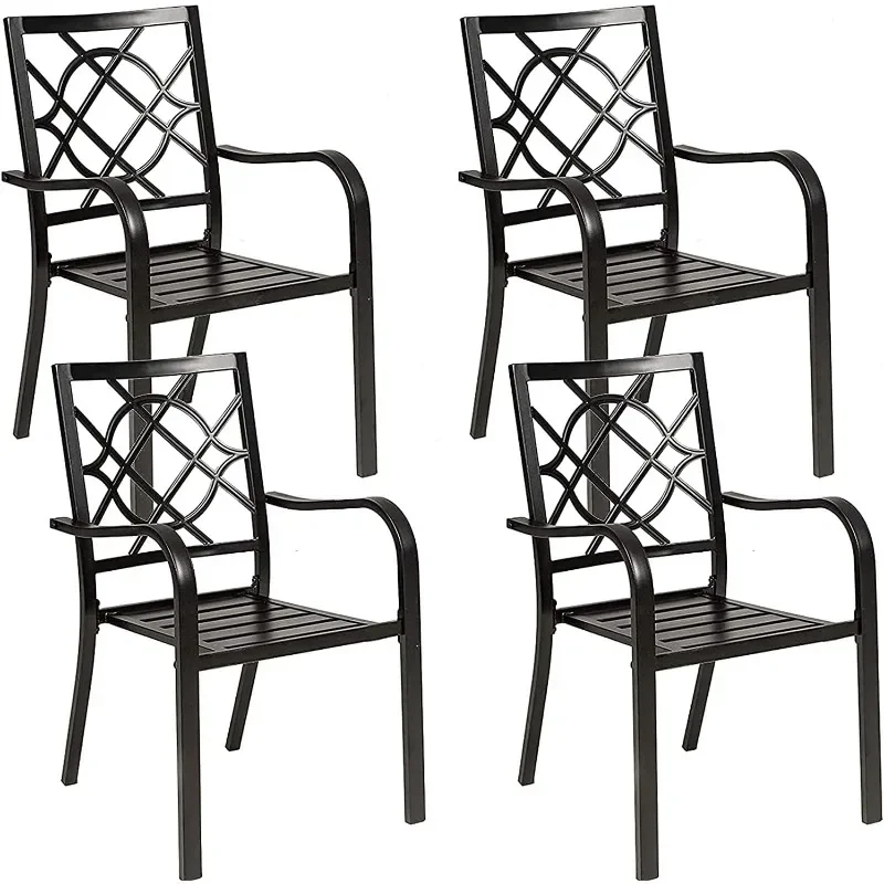 

4 Pieces Patio Wrought Iron Chairs, Metal Outdoor Dining Set, Stackable Bistro Chairs with Armrest