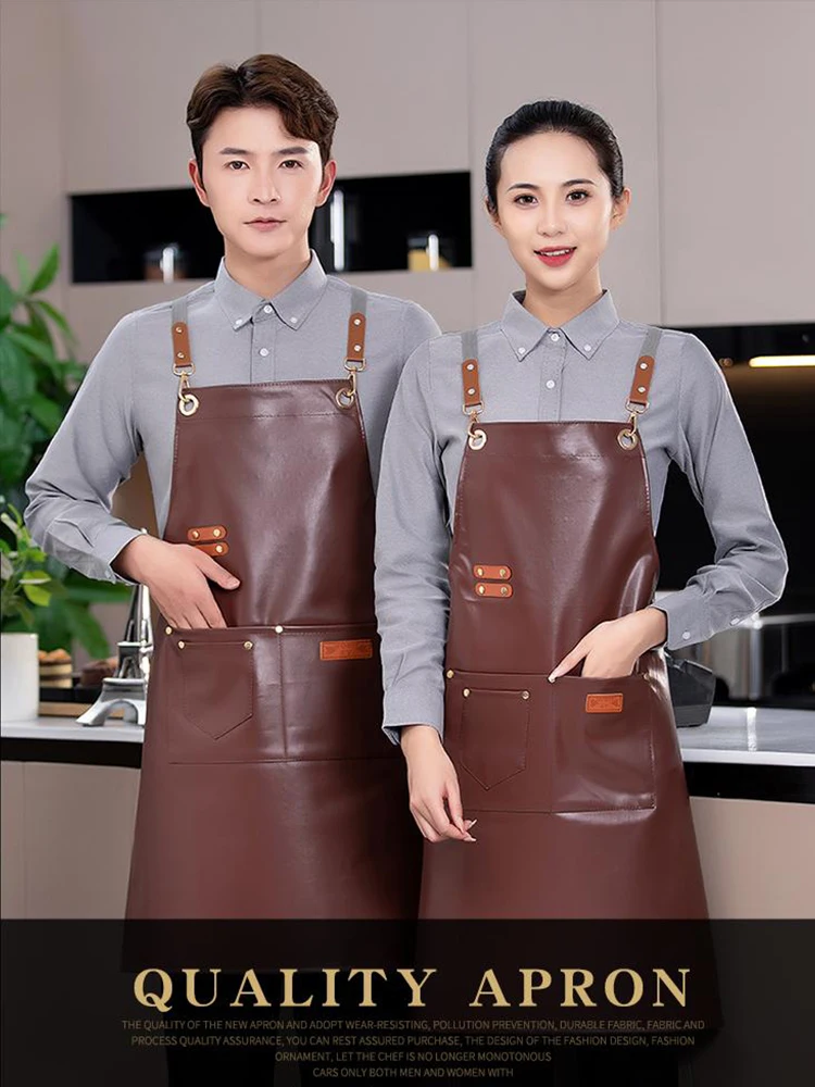 

Full PU Coated Waterproof Apron Coverall Comfortable Cross Back Strap Design for Barista Bubble Tea Shop Employee and Waitress