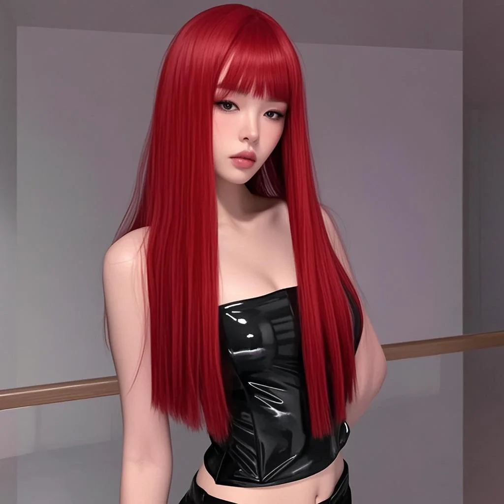 ウィッグ-女性用-赤色-ロングストレートヘア-シミュレーション-丸顔-日常使い-ナチュラル-ふわふわ-甘い系-インターネットセレブ-化学繊維-フルヘッド