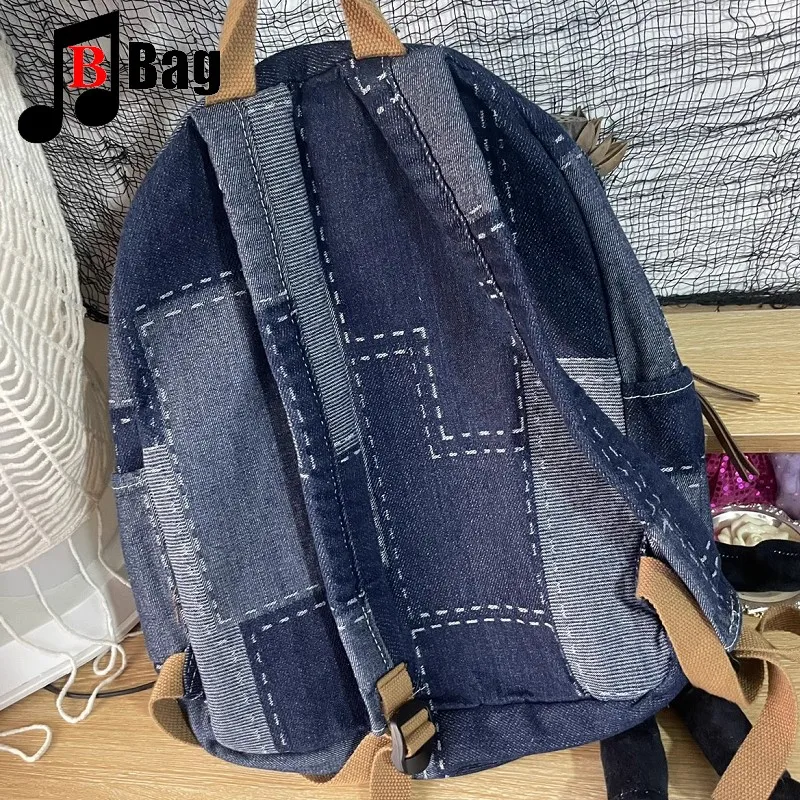 Harajuku Women Y2K Girl denim Lattice Backpack Students Large Capacity Backpacks book bag Computer Handbag School  Backpacks