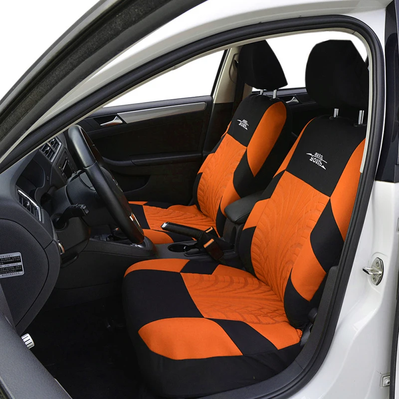 2PCS Car Seat Cover For Front Seat,Orange Embossing Durable Car Seat Protectors For Suzuki Liana For Ford yeokus2 For 2006 Lanos