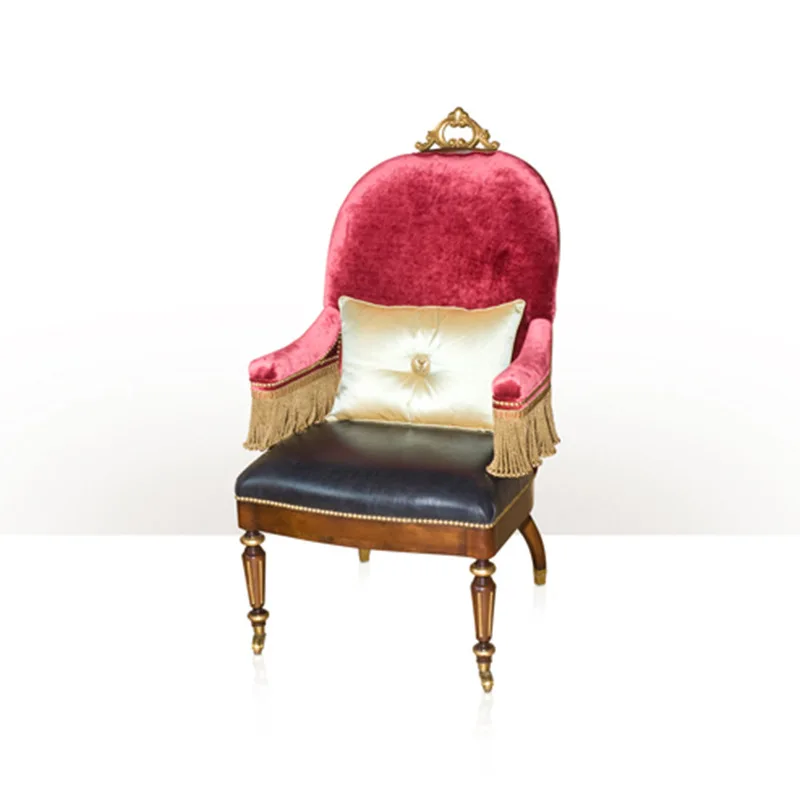 English leisure chair living room peach blossom core solid wood carving flower book chair villa owner armrest chair