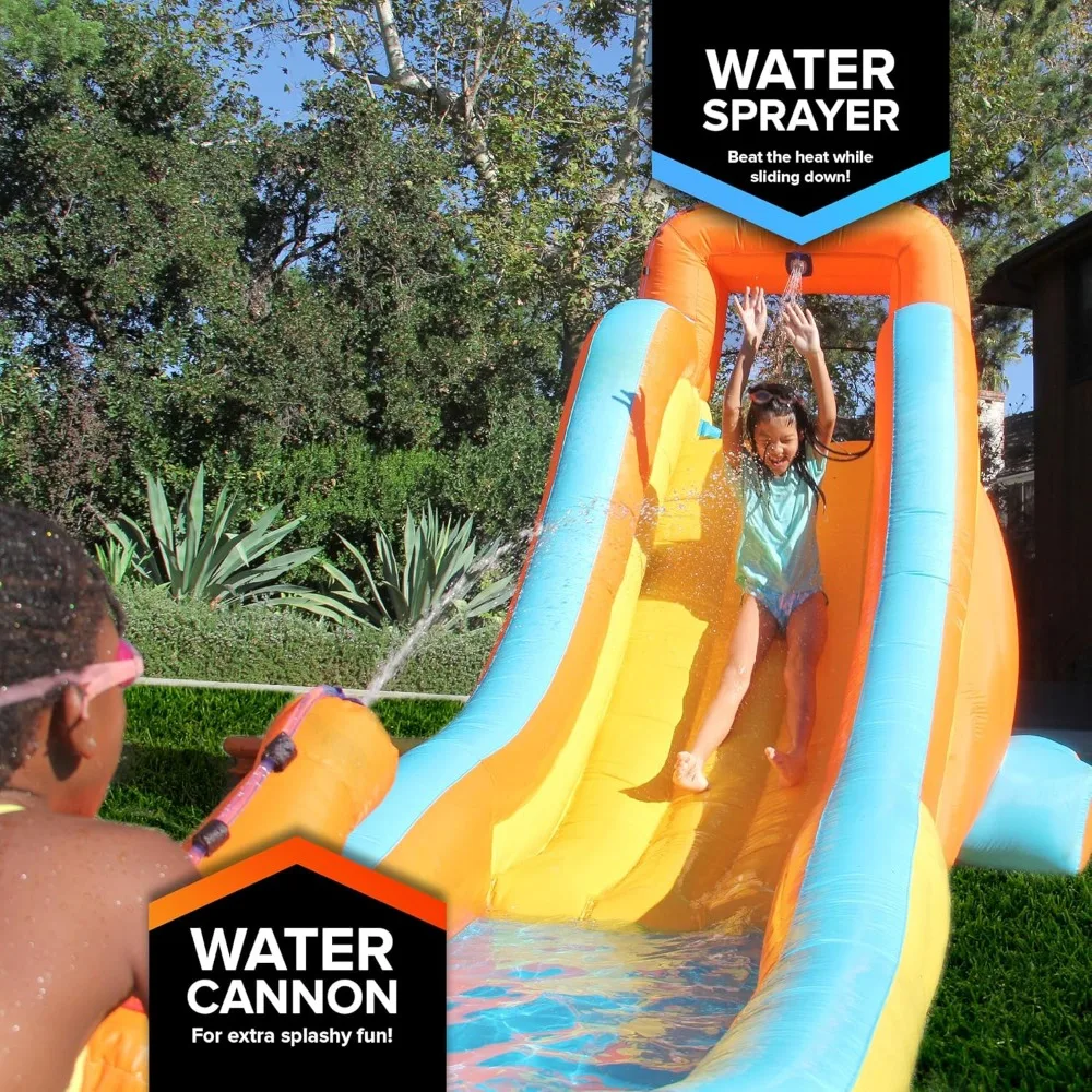 My First Inflatable Water Slide - Heavy-Duty Outdoor Slide with Water Cannon and Splash Pool with Blower