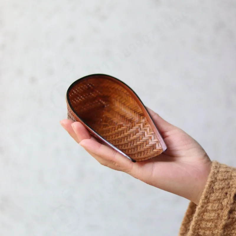 Handmade Bamboo Tea Holder Tea Shovel with Handle Lacquer Craft Household Tea Ceremony Accessory