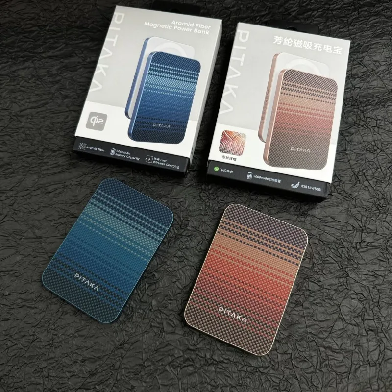 

Магнитный Power Bank PITAKA 5000/10000 мАч, ультратонкий портативный, с беспроводной зарядкой Magsafe 15 Вт, быстрая зарядка, из арамидного волокна, для телефона