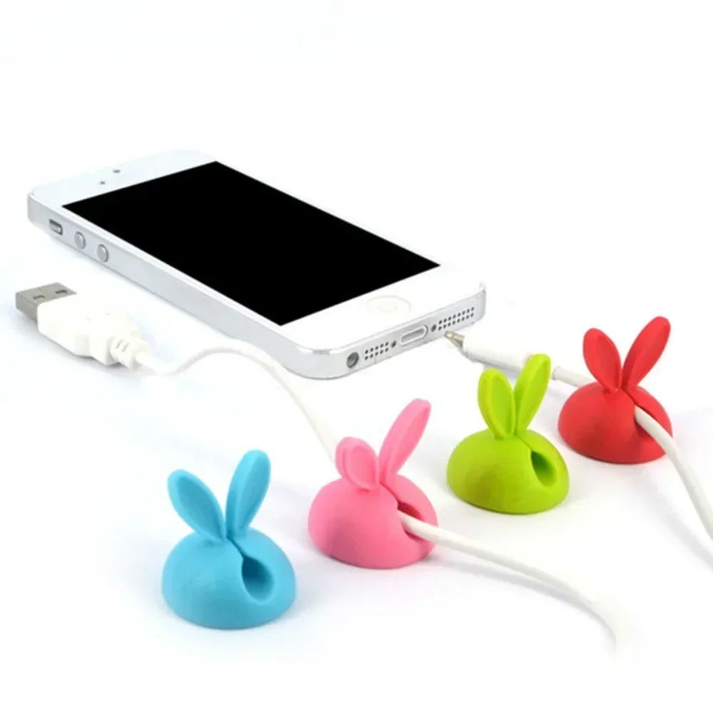 4PCS/lot Cable Clip Desk Tidy Wire Drop Lead Cord Holder Secure Table Cable Organizer Winder for Earphone Cute Rabbit Shape