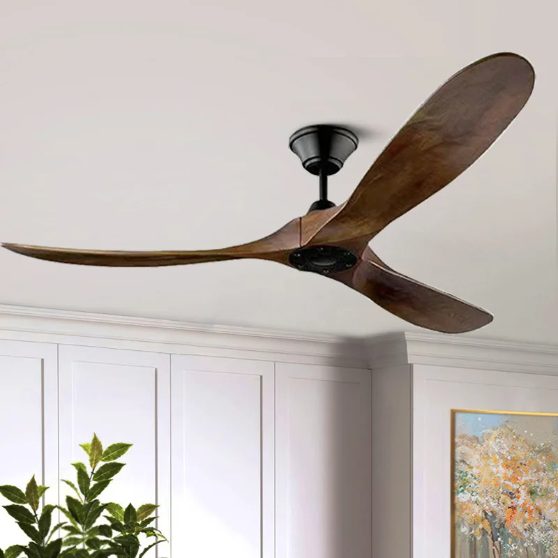 52/60 Inch Large Size Wood DC Ceiling Fan Industrial Style No Light With Remote Control 6-speeds Fans Living Bedroom Home Fans