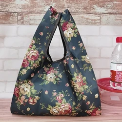 Bolsa de almuerzo ecológica reutilizable de nailon de alta calidad, bolsa de viaje lavable a máquina, portátil, con dibujos de flores resistentes