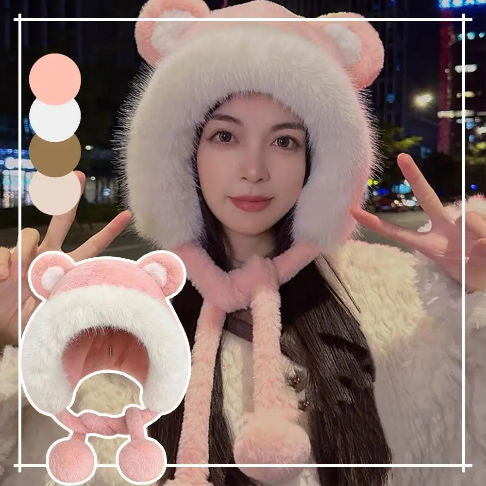 120g One Size Fits All Winter Hat Warm Plush Teddy Bear Big Fur Ball Ear Protection Fashionable Versatile for Big Head Circumfer