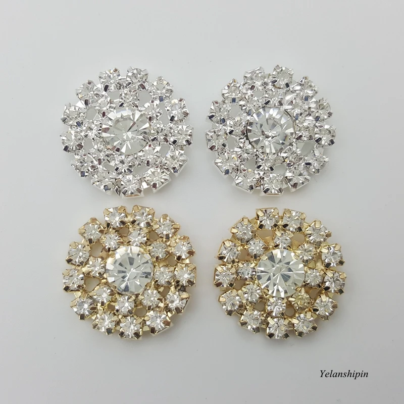 

30pcs/lot High Quality Sparkle Alloy Silver Crystal Button For Headbands Bling Clear Rhinestone Buttons For Hair Accessories