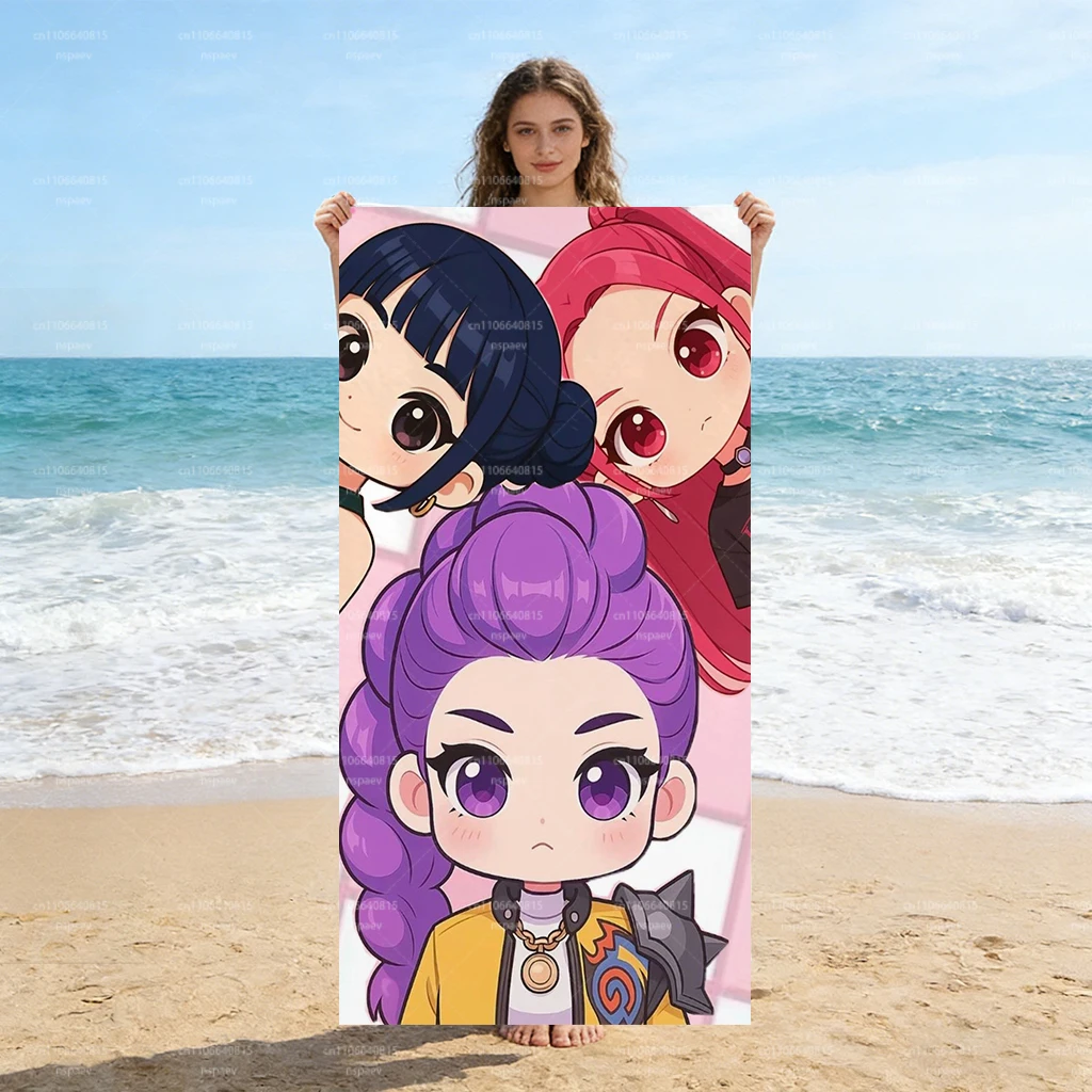 

1PC K-Pop Girl Group Chibi Beach Towel, Microfiber Quick Dry Bath Towel, Anime Cartoon Print for Pool Beach Travel, Soft Washabl