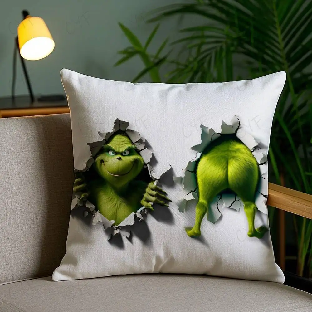 The G-G-GrinchS Pillow Case Custom Printed Brushed Fleece Pillow, Baby Skin-Touch, Eco-Friendly Dye-Sublimation Cushion for Home