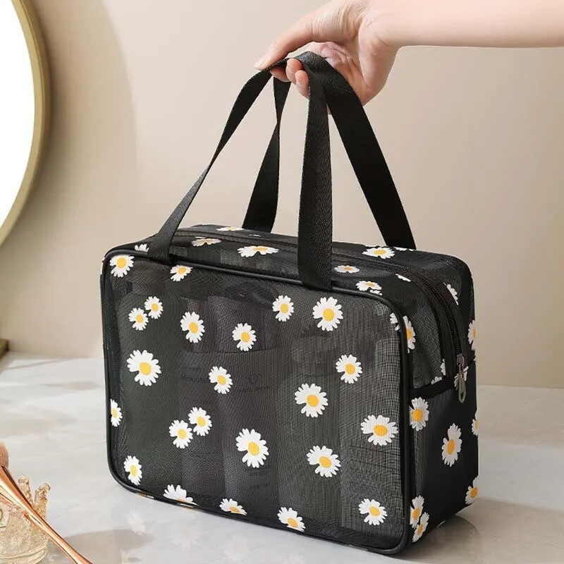 Travel Makeup Bag Printed Zipper Mesh Cute Transparent PVC Portable Makeup Bag Storage Wash Bag Waterproof