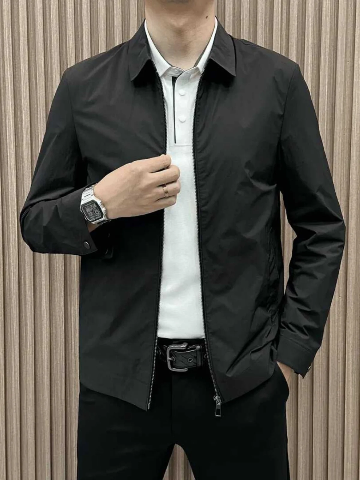 

Spring Autumn Thin Casual Net Version Busin Casual Zipper Collar Versatile Men's Jaet Breathable Faion Urban Long Sve