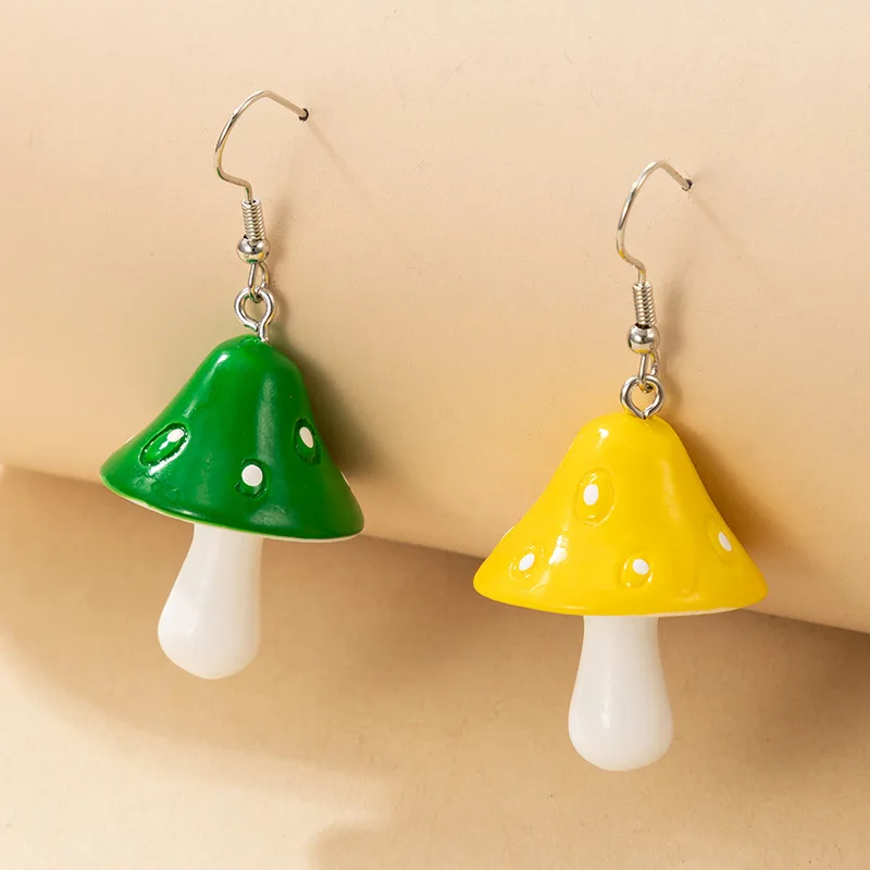 Sweet Resin Mushroom Earrings Handmade Plastic Simulation Mushroom Long Pendant Earring Jewelry For Women Girls Gift