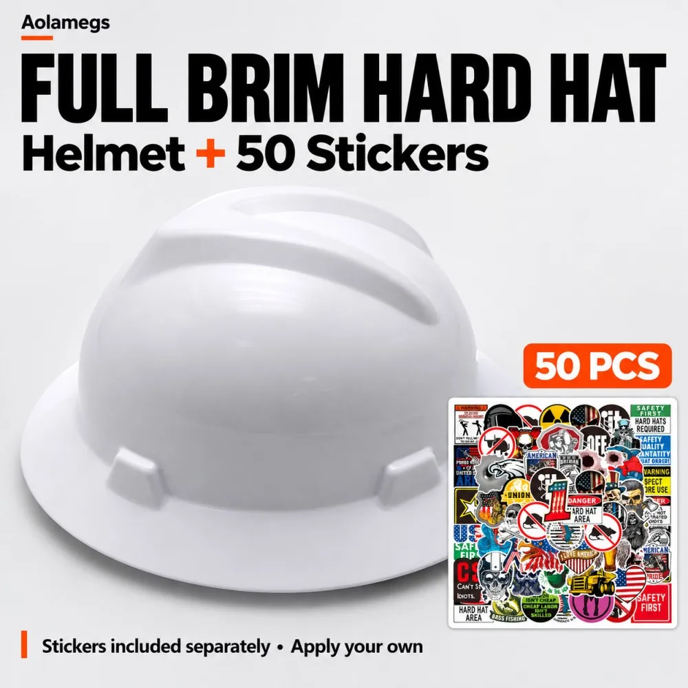Full Brim Safety Helmet Aolamegs Hard Hat with 50 Stickers Adjustable Ratchet Headband for Construction and Industrial Work