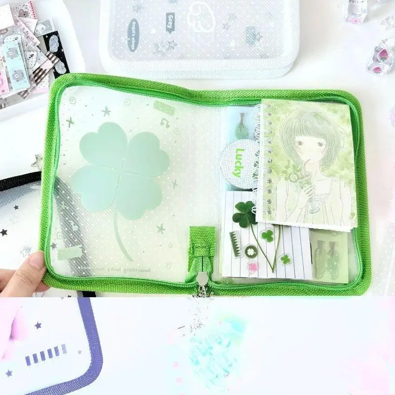 Carpeta de almacenamiento de papelería con alas de fresa y trébol bonito, bolsa de sarga A6 con cremallera, bolsa para documentos, carpeta de archivos con cremallera, suministros escolares y de oficina