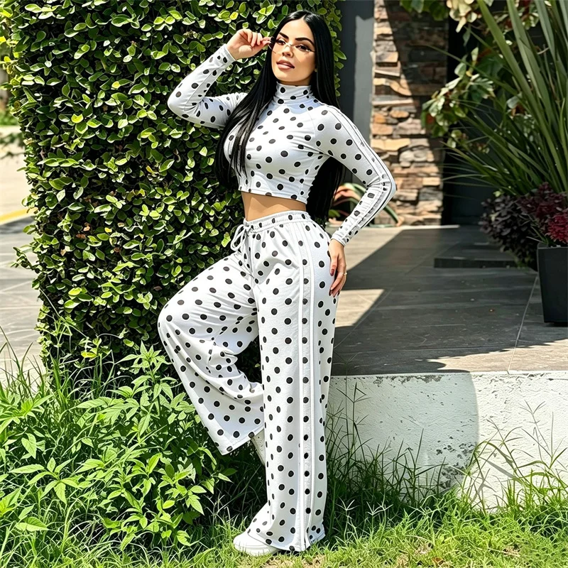 Striped Polka Dot Sweatsuit Set Women 2 Piece Set Outfit Sporty Fitness Long Sleeve Sweatshirt Top and Sweatpants Ensemble Sport