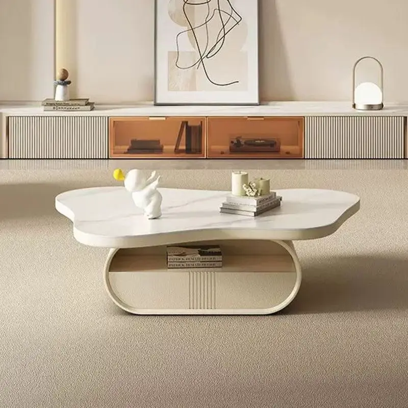 

coffee table modern simple high-end rock slab combination special-shaped small apartment light luxury home living room