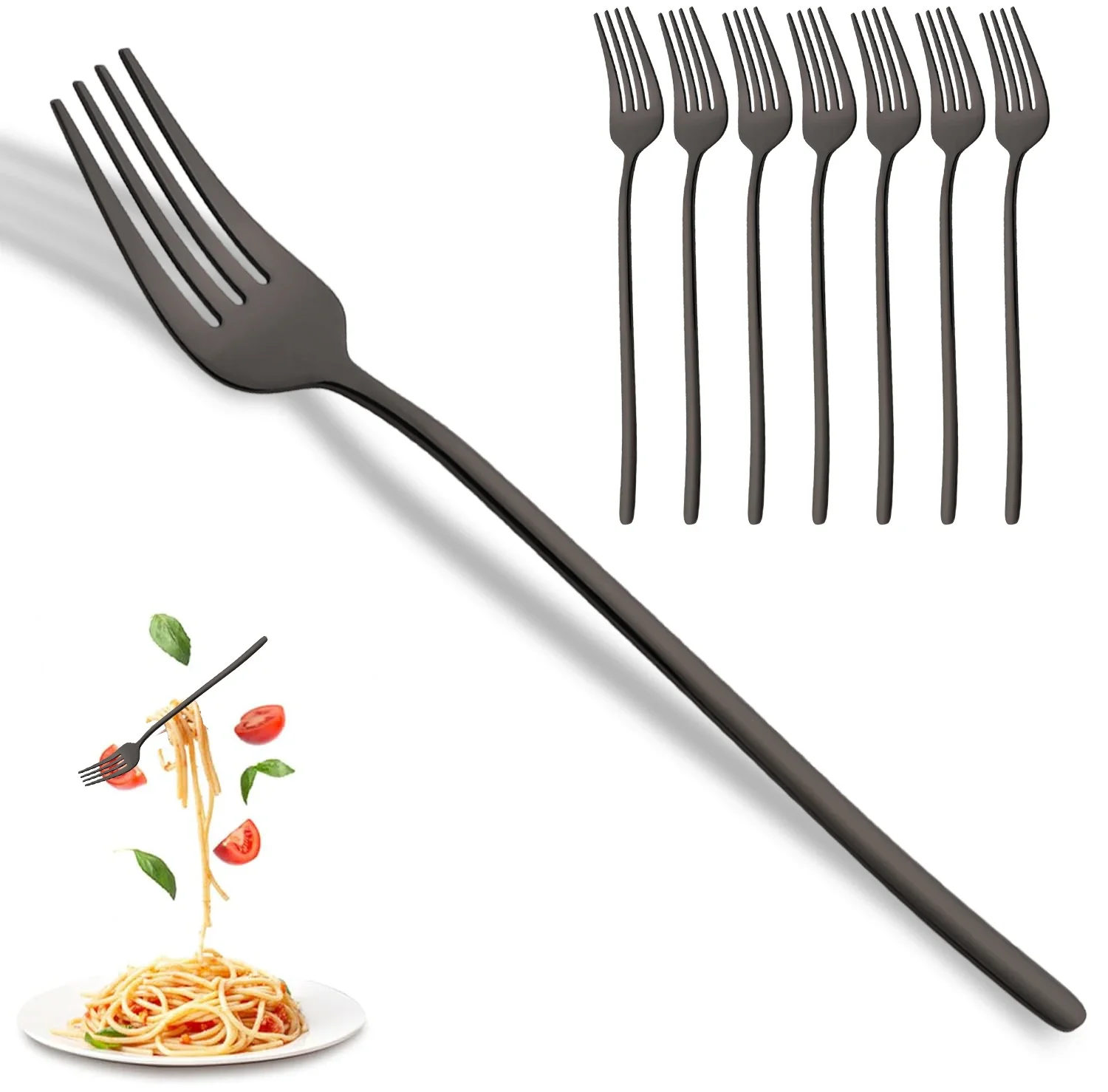 8Pcs Black Dinner Forks Cutlery 18/10 Stainless Steel Flatware Kitchen Silverware Western Dinnerware Restaurant Fork Set