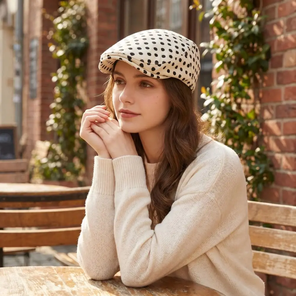 Lässige Y2K Polka Dot Baskenmütze aus Baumwolle mit Leopardenmuster, Koreanischer Stil Schirmmütze, Newsboy Cap für Reisen
