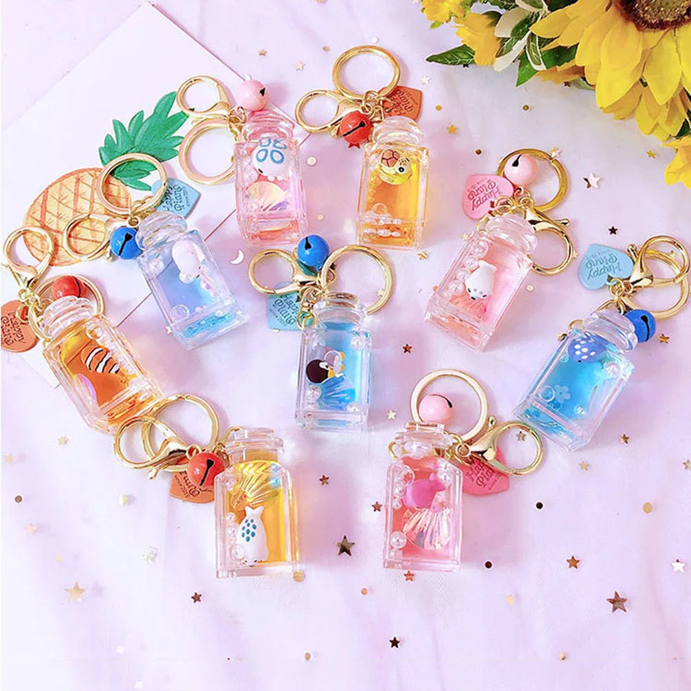 Cartoon Creative Gifts For Women Accessories Moving Liquid Marine Resin Key Ring Car Pendant Bag Charm Keychain