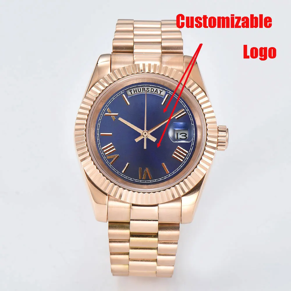 39mm Rose Gold Luxury Watch Miyota 8285 Automatic Mechanical Movement Date Dual Display Sapphire Glass Custom Men's Watch