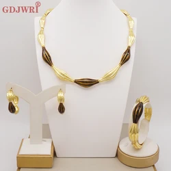 Luxury Italy Simple Jewelry Dubai Gold Color Plated Jewelry Sets For Women Hight Quality Round Earrings Wedding Gift Party