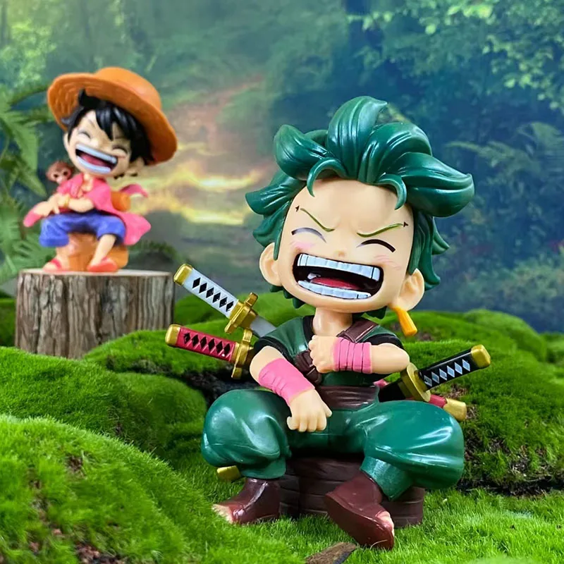 

One Piece 13cm Sitting Posture Q Ver. Luffy Zoro Smile Figure Kawaii Anime Character Car Decoration Model Toy Doll Ornaments