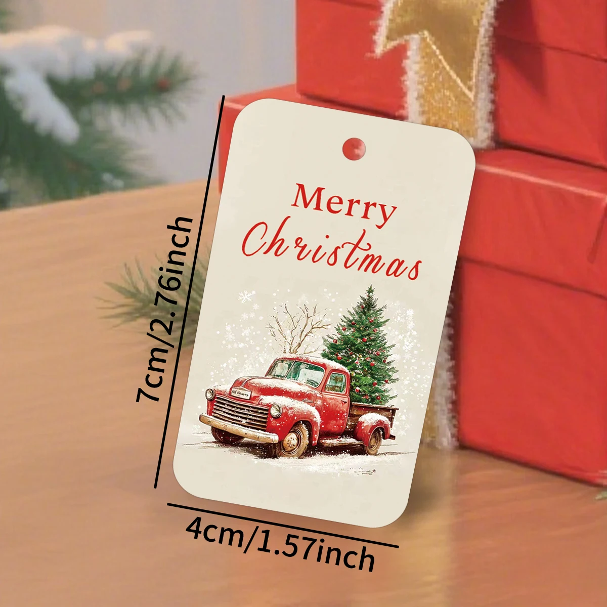 50 Stück Vintage-Rote LKW-Weihnachtsgeschenkanhänger, hängende Dekoration für Baum, präsentieren Topper, Weihnachtsparty-Geschenke, Zubehör für kleine Unternehmen ​ – Detail 3