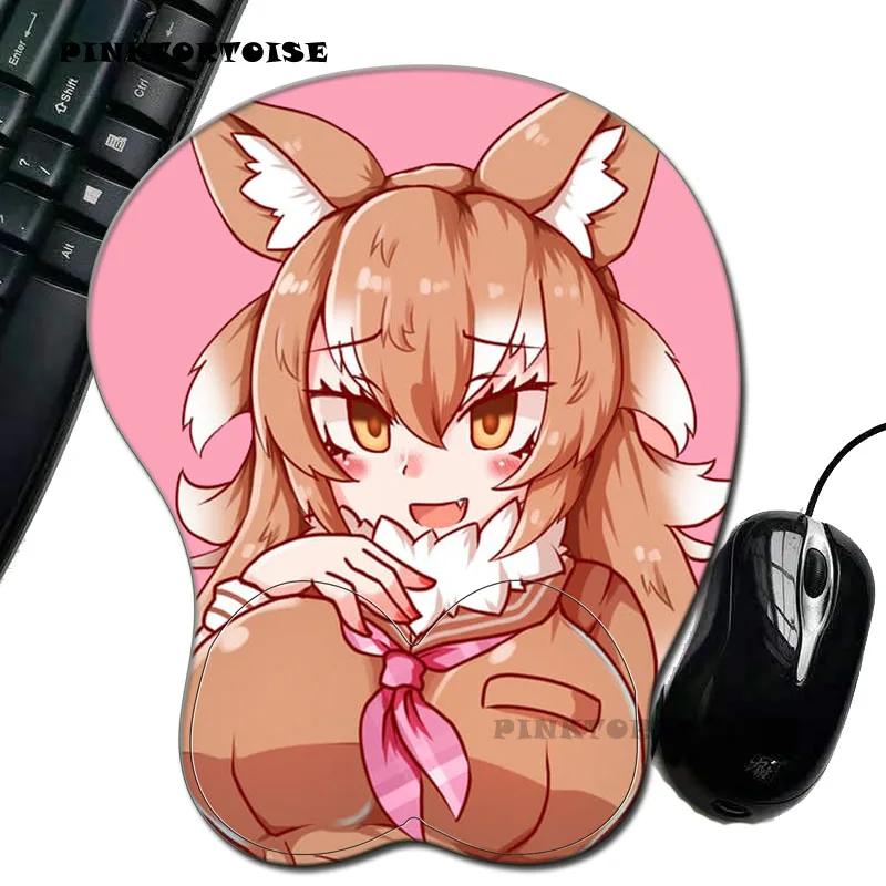 

PINKTORTOISE New Arrival 3D japanese wolf Anime Sexy Chest Silicone Mouse Pad Wrist Rest Support Anime kemono friend playmat